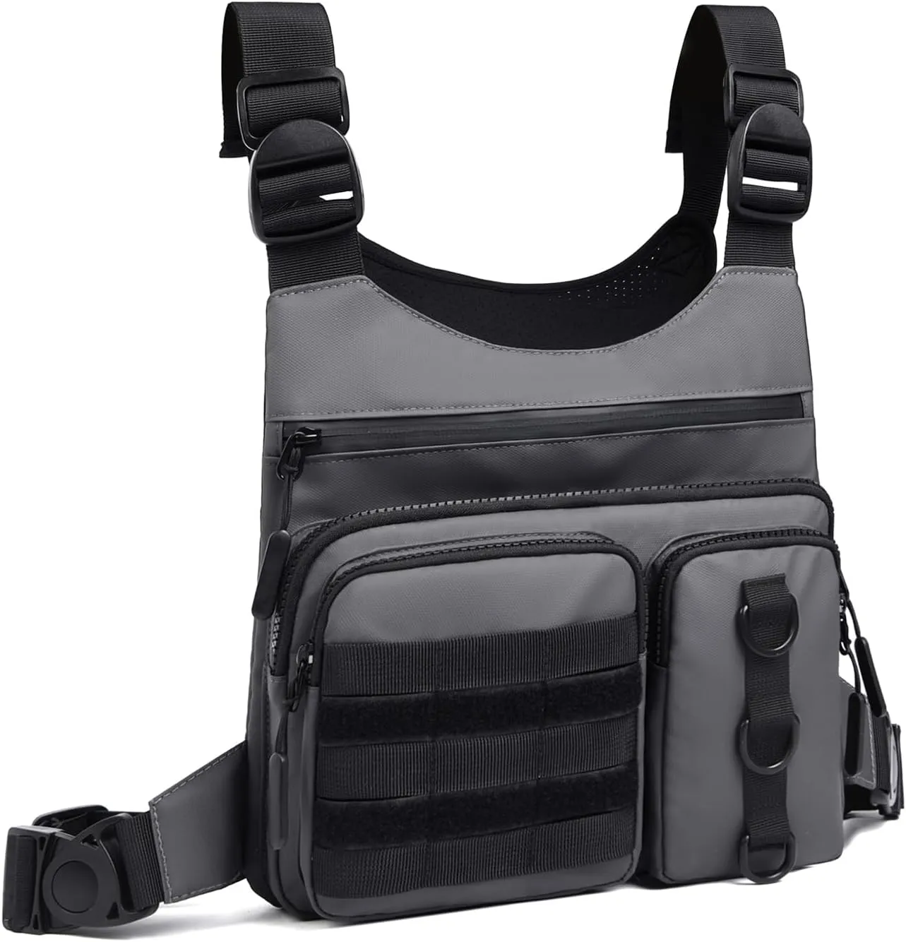 Outdoor Chest Bag for Men, Lightweight Running Vest with Water Bottle Pocket, EDC Chest Pack for Hiking, Cycling