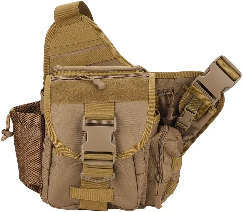 Outdoor Fanny Pack, Waist Bag with Mesh Pocket for Travel Camping Fishing, Large Capacity Nylon Material, sturdy and Wear (Brown)