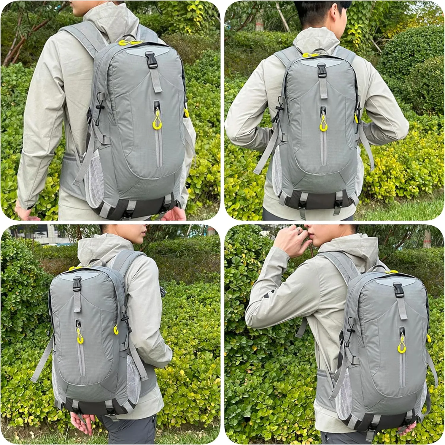 Outdoor Hiking Backpack, Large Capacity Waterproof Travel Bag for Men, Breathable Design with Reflective Strips (grey)