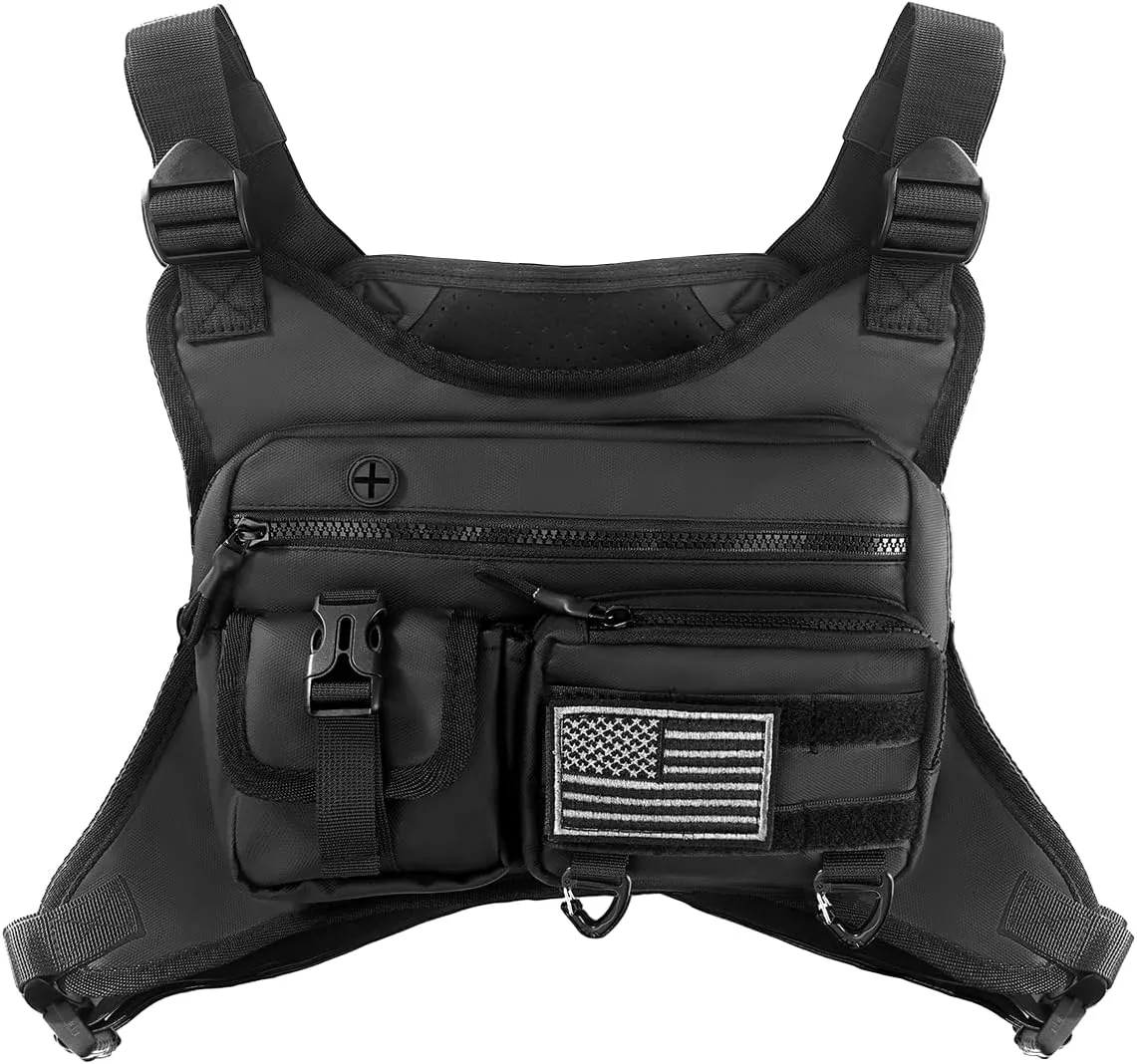 Outdoor Sports Chest Bag for Men, Running Vest Tactical Pack, Water Resistant Lightweight Front Run, with Extra Storage, Chest Vest Holster Fits Most Pistols, Fit Hiking (Black)
