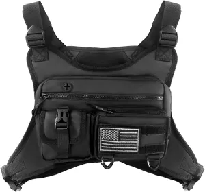 Outdoor Sports Chest Bag for Men, Running Vest Tactical Pack, Water Resistant Lightweight Front Run, with Extra Storage, Chest Vest Holster Fits Most Pistols, Fit Hiking (Black)