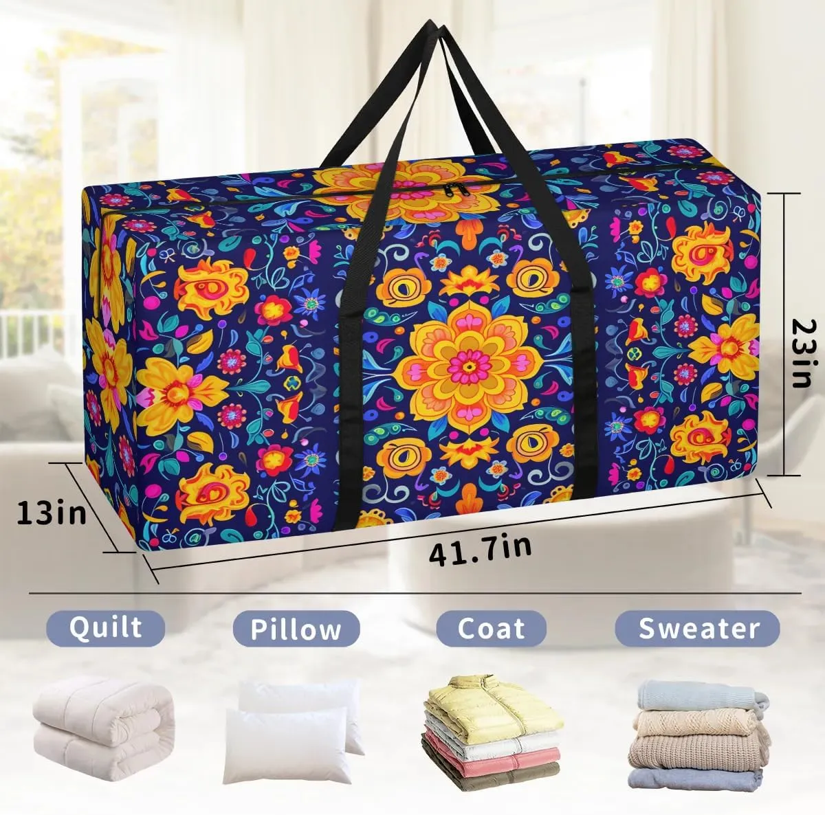 Oversized Moving Bags Boho Mandala Flower Waterproof Storage Totes Large Storage Bags for Clothes Packing Bags for Moving Travel & Clothes Storage