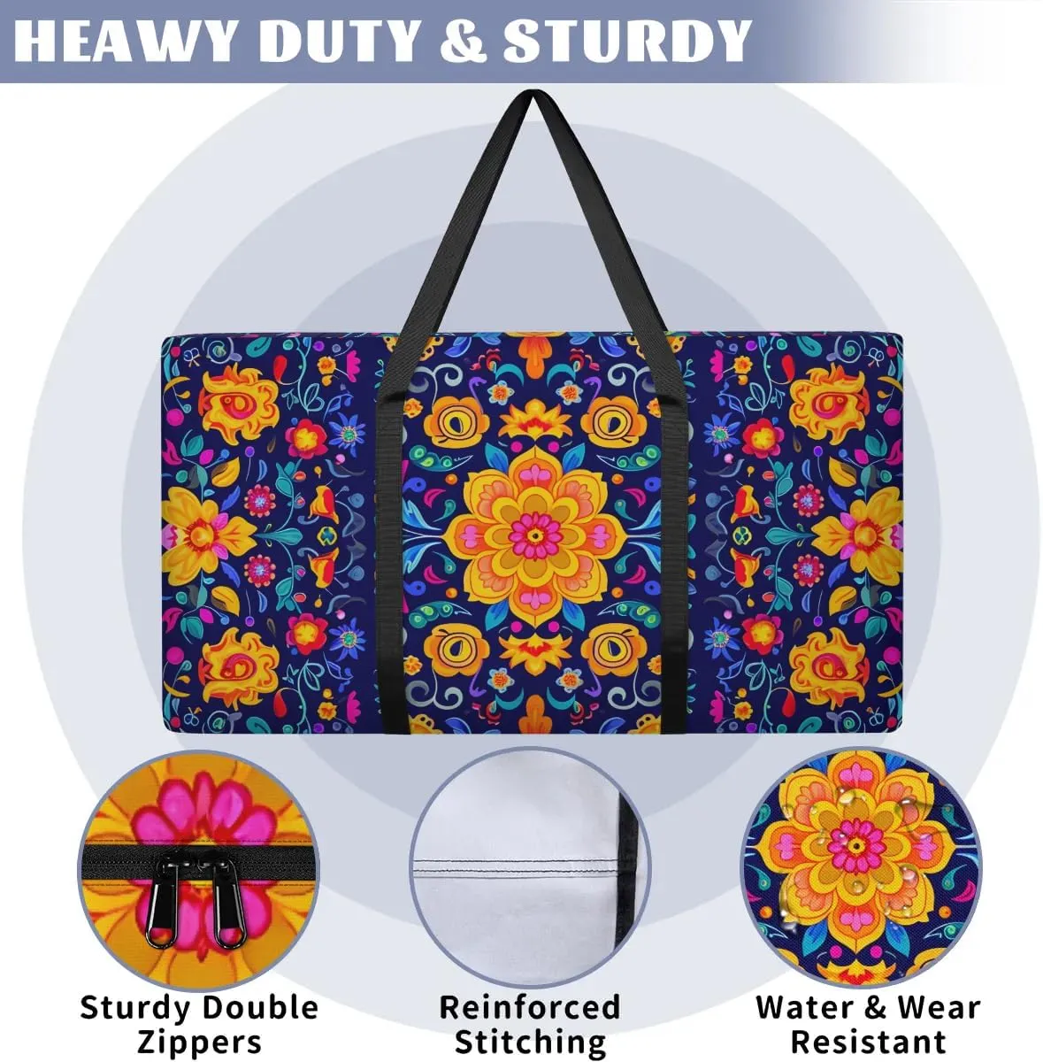 Oversized Moving Bags Boho Mandala Flower Waterproof Storage Totes Large Storage Bags for Clothes Packing Bags for Moving Travel & Clothes Storage