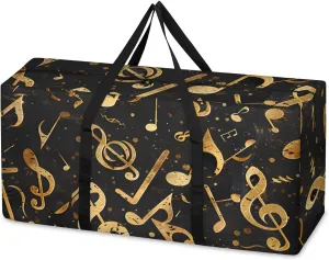 Oversized Moving Bags Gold Notes Music Waterproof Storage Totes Large Storage Bags for Clothes Packing Bags for Moving Travel & Clothes Storage
