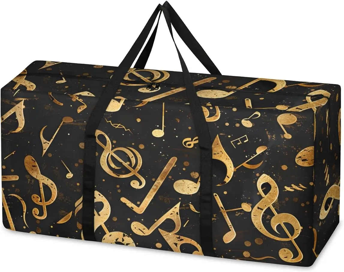 Oversized Moving Bags Gold Notes Music Waterproof Storage Totes Large Storage Bags for Clothes Packing Bags for Moving Travel & Clothes Storage