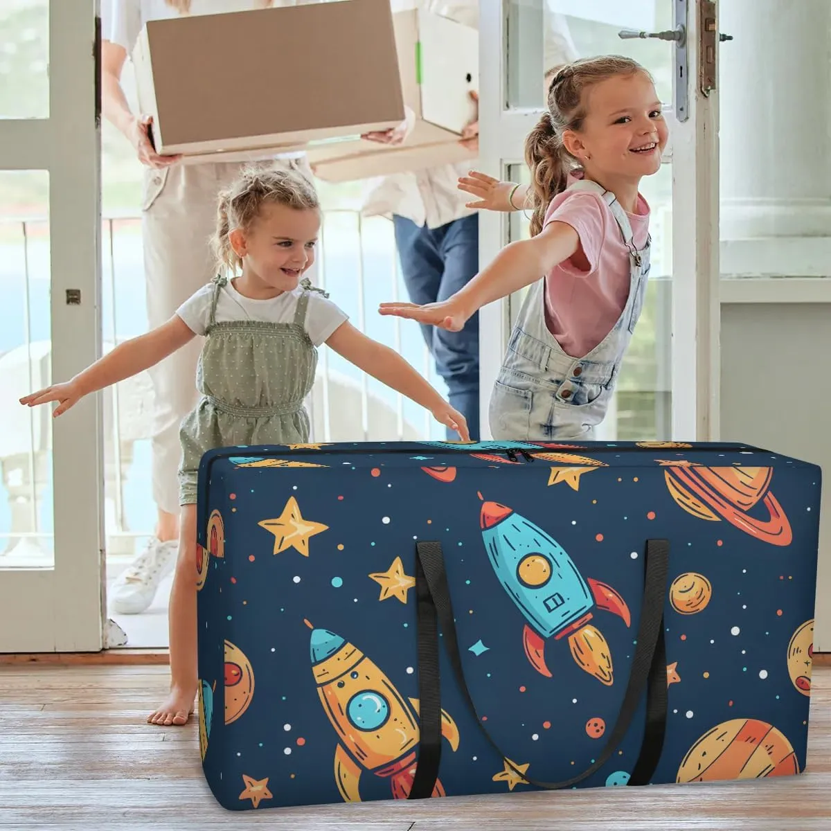 Oversized Moving Bags Rocket Space Planet Waterproof Storage Totes Large Storage Bags for Clothes Packing Bags for Moving Travel & Clothes Storage