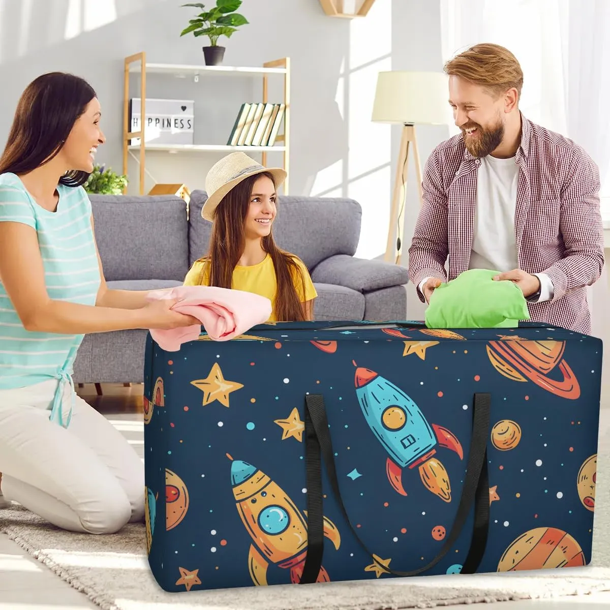 Oversized Moving Bags Rocket Space Planet Waterproof Storage Totes Large Storage Bags for Clothes Packing Bags for Moving Travel & Clothes Storage
