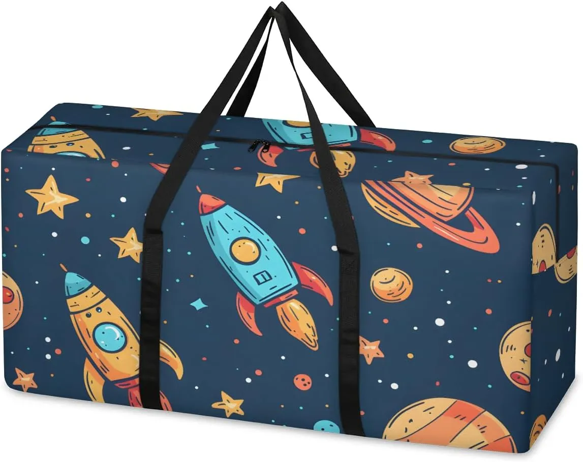 Oversized Moving Bags Rocket Space Planet Waterproof Storage Totes Large Storage Bags for Clothes Packing Bags for Moving Travel & Clothes Storage