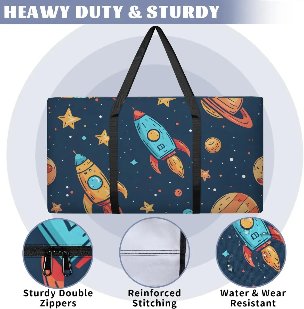 Oversized Moving Bags Rocket Space Planet Waterproof Storage Totes Large Storage Bags for Clothes Packing Bags for Moving Travel & Clothes Storage