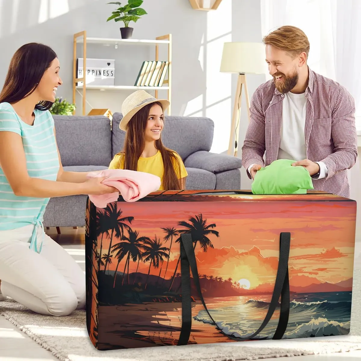 Oversized Moving Bags Scenery Beach Sunset Waterproof Storage Totes Large Storage Bags for Clothes Packing Bags for Moving Travel & Clothes Storage