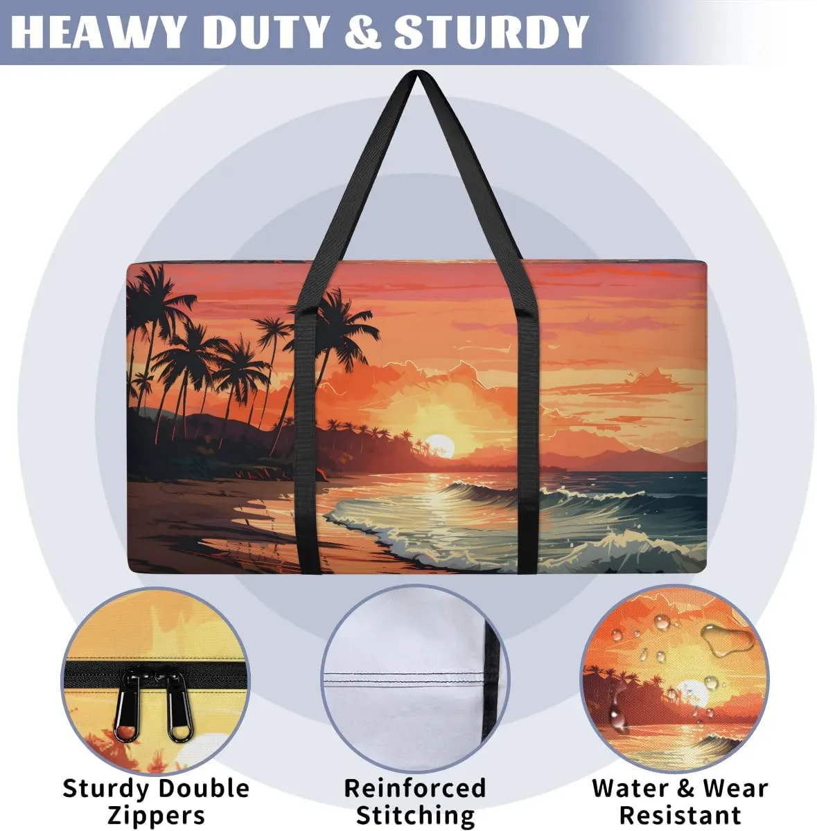 Oversized Moving Bags Scenery Beach Sunset Waterproof Storage Totes Large Storage Bags for Clothes Packing Bags for Moving Travel & Clothes Storage
