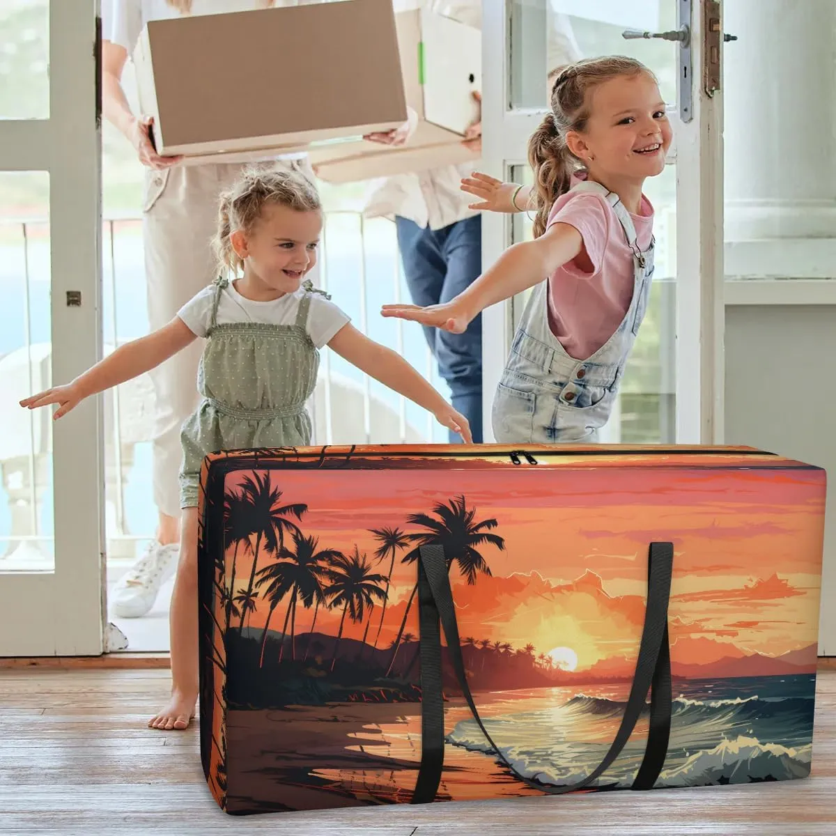 Oversized Moving Bags Scenery Beach Sunset Waterproof Storage Totes Large Storage Bags for Clothes Packing Bags for Moving Travel & Clothes Storage