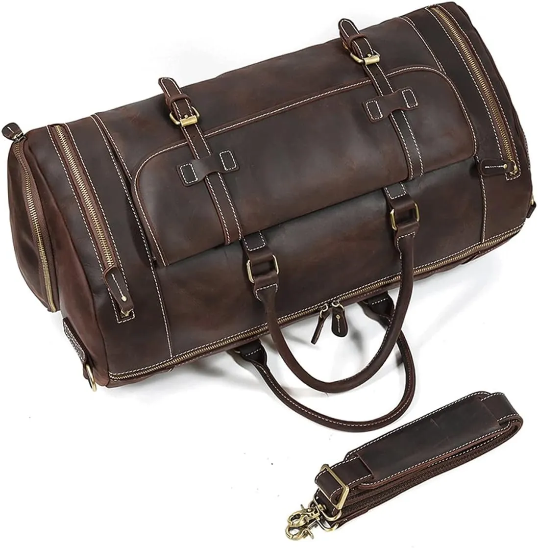 Oversized Travel Duffel Bag Waterproof Canvas Genuine Leather Weekend Bag Weekender Overnight Carryon Hand Bag (Color : C, Size : 58 * 26 * 27cm)