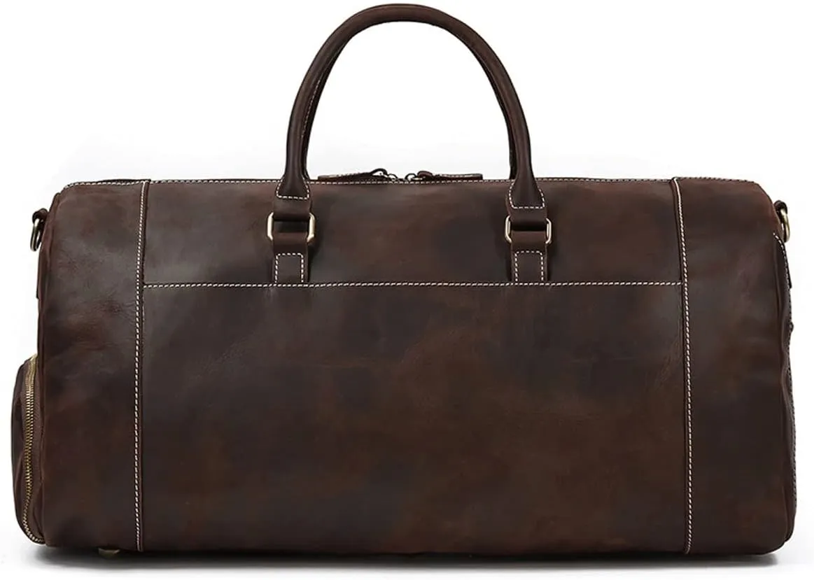 Oversized Travel Duffel Bag Waterproof Canvas Genuine Leather Weekend Bag Weekender Overnight Carryon Hand Bag (Color : C, Size : 58 * 26 * 27cm)