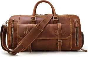 Oversized Travel Duffel Bag Waterproof Canvas Genuine Leather Weekend Bag Weekender Overnight Carryon Hand Bag (Color : C, Size : 58 * 26 * 27cm)