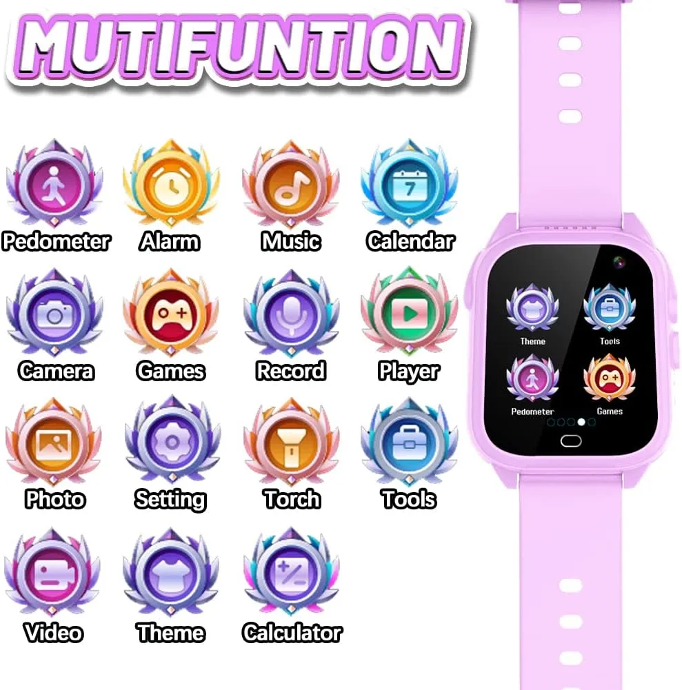 OVV Smart Watch for Kids Boys Girls Age 3-12 with Waterproof 26 Games 1.44'' Touch Screen HD Camera MP3 Player Video Recorder Pedometer Alarm Clock Calculator Torch Wrist Watch Children Learning Toys
