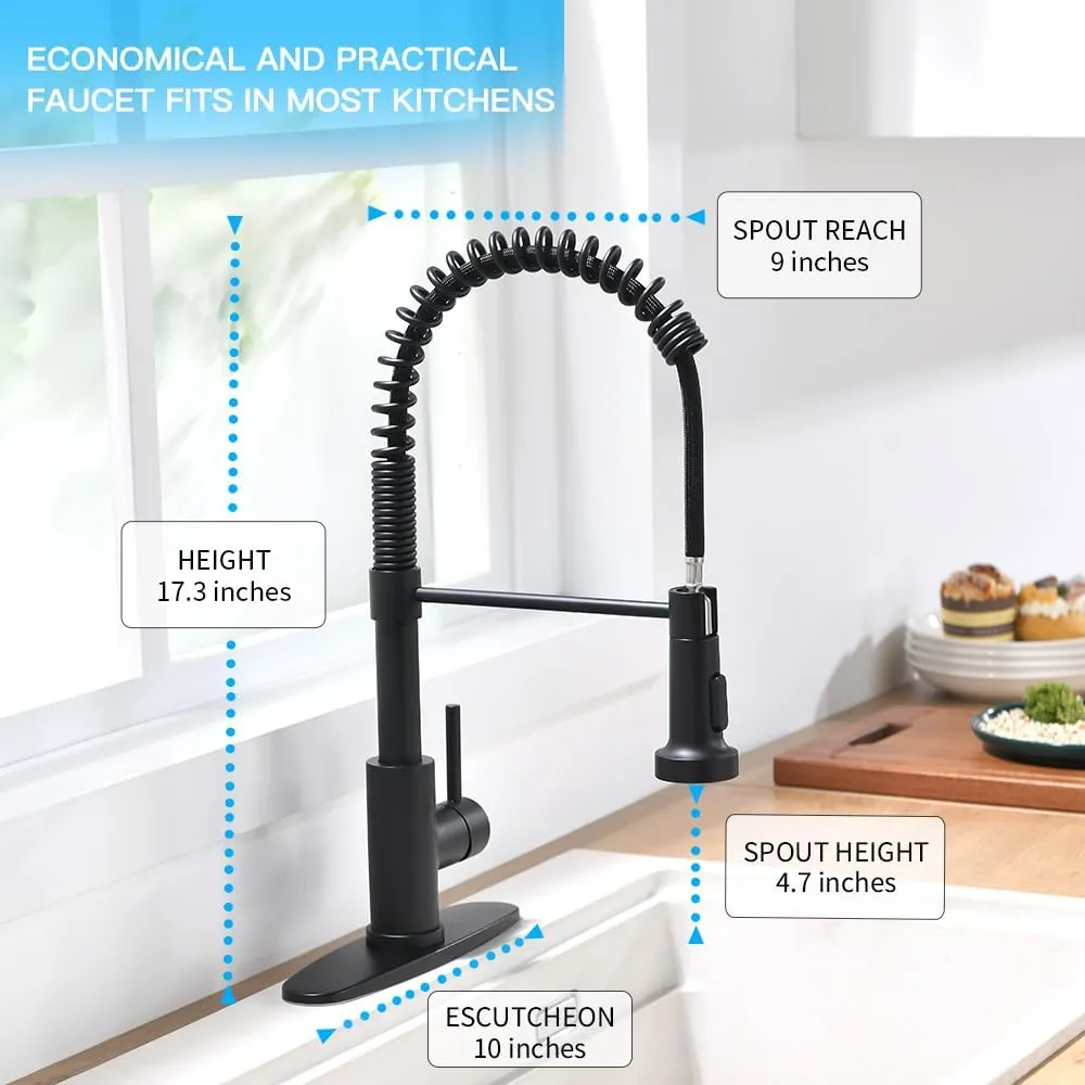 OWOFAN Black Kitchen Faucet with Pull Down Sprayer 1 Handle Pull Out Sink Faucets 1 Hole Or 3 Hole 2 Function for Farmhouse Camper Laundry Utility Rv Wet Bar