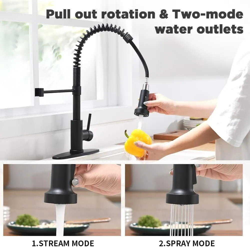 OWOFAN Black Kitchen Faucet with Pull Down Sprayer 1 Handle Pull Out Sink Faucets 1 Hole Or 3 Hole 2 Function for Farmhouse Camper Laundry Utility Rv Wet Bar