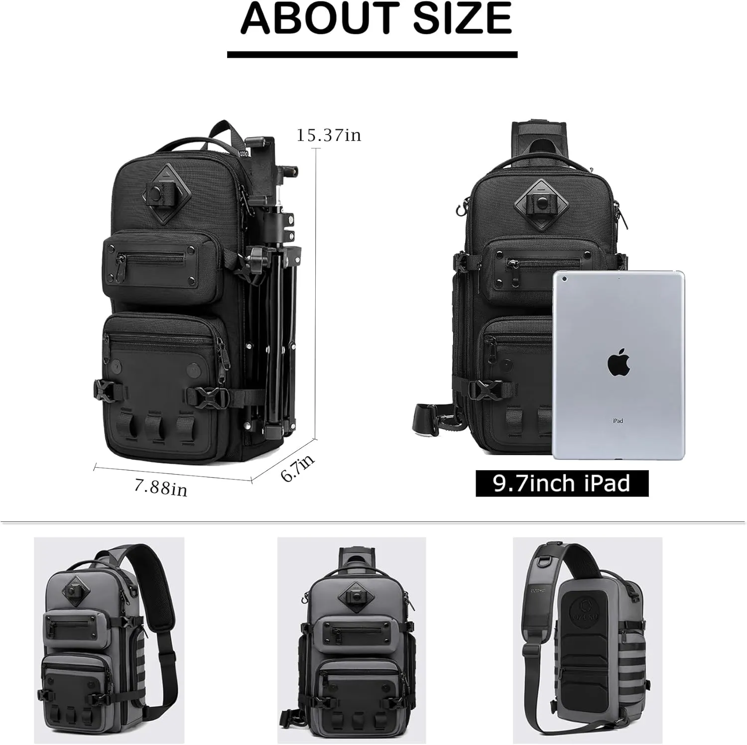 OZUKO Tactical Backpack Chest Sling Bags for Men, Waterproof Crossbody Shoulder Daypack for Outdoor Walking Hiking Trekking (Dark gray)