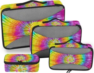 Packing Cubes for Travel 4 Set Rainbow Streak Tie Dye Luggage Set Suitcase Organizer Bags Mesh Accessories Storage Pouch Toiletry Packing Cubes