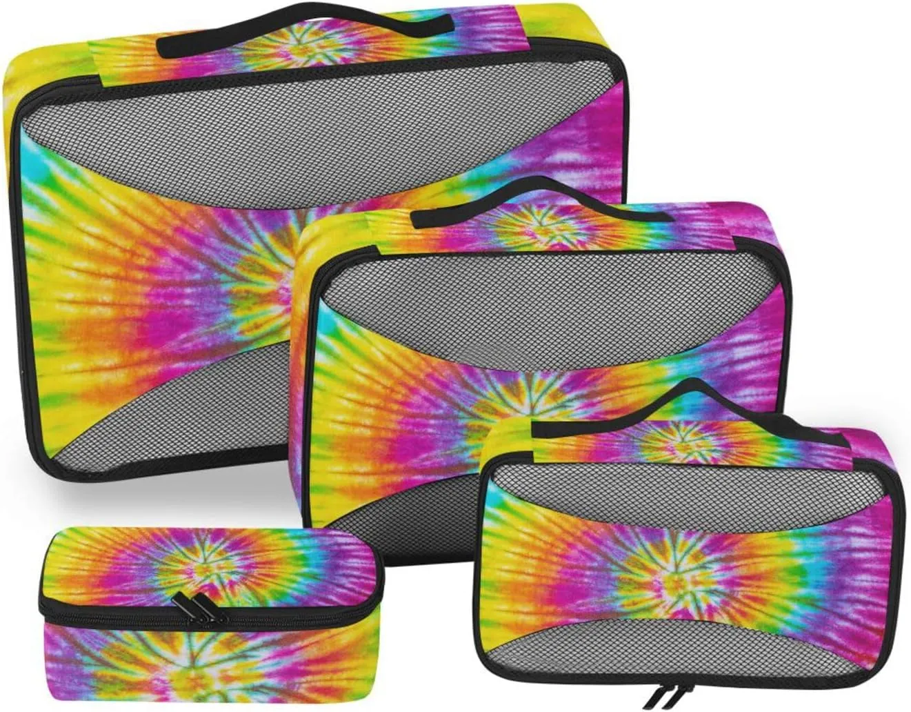 Packing Cubes for Travel 4 Set Rainbow Streak Tie Dye Luggage Set Suitcase Organizer Bags Mesh Accessories Storage Pouch Toiletry Packing Cubes