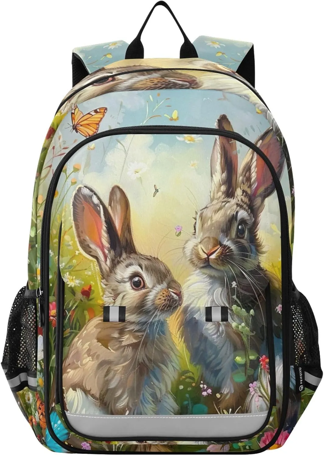 Painting Bunnies Meadow Spring Kid Backpack for School Boys Backpack with Chest Strap Kids Bags for Travel