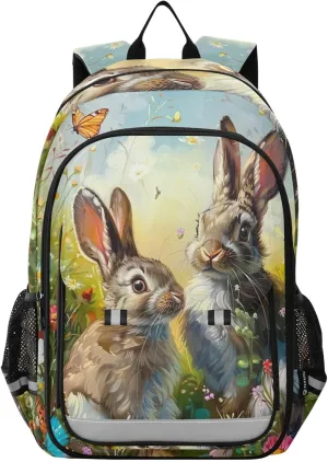 Painting Bunnies Meadow Spring Kid Backpack for School Boys Backpack with Chest Strap Kids Bags for Travel