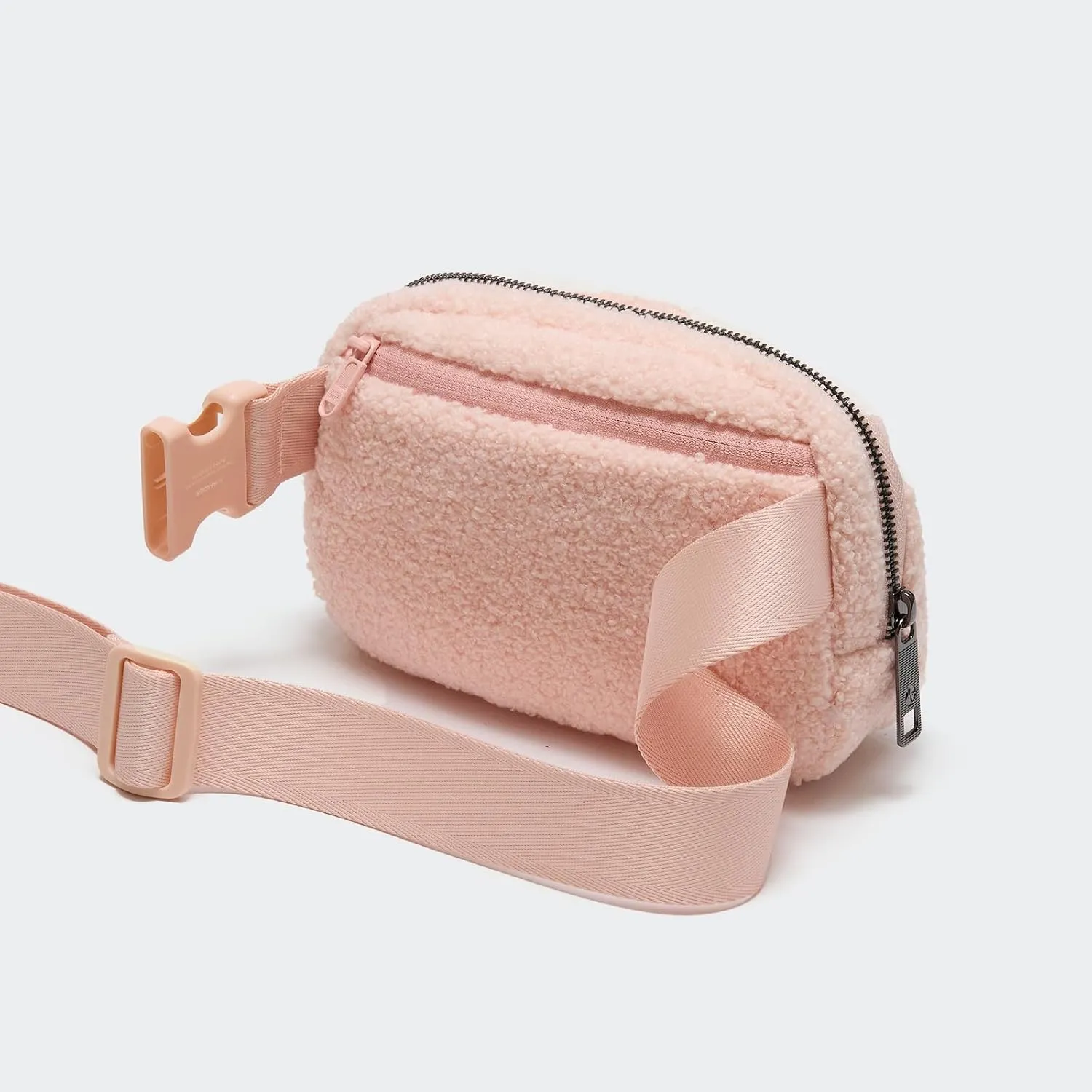 Pander Fanny pack Everywhere Fleece Belt Bag for Women and Men with Adjustable strap Belt, 1L. (Cream Pink)