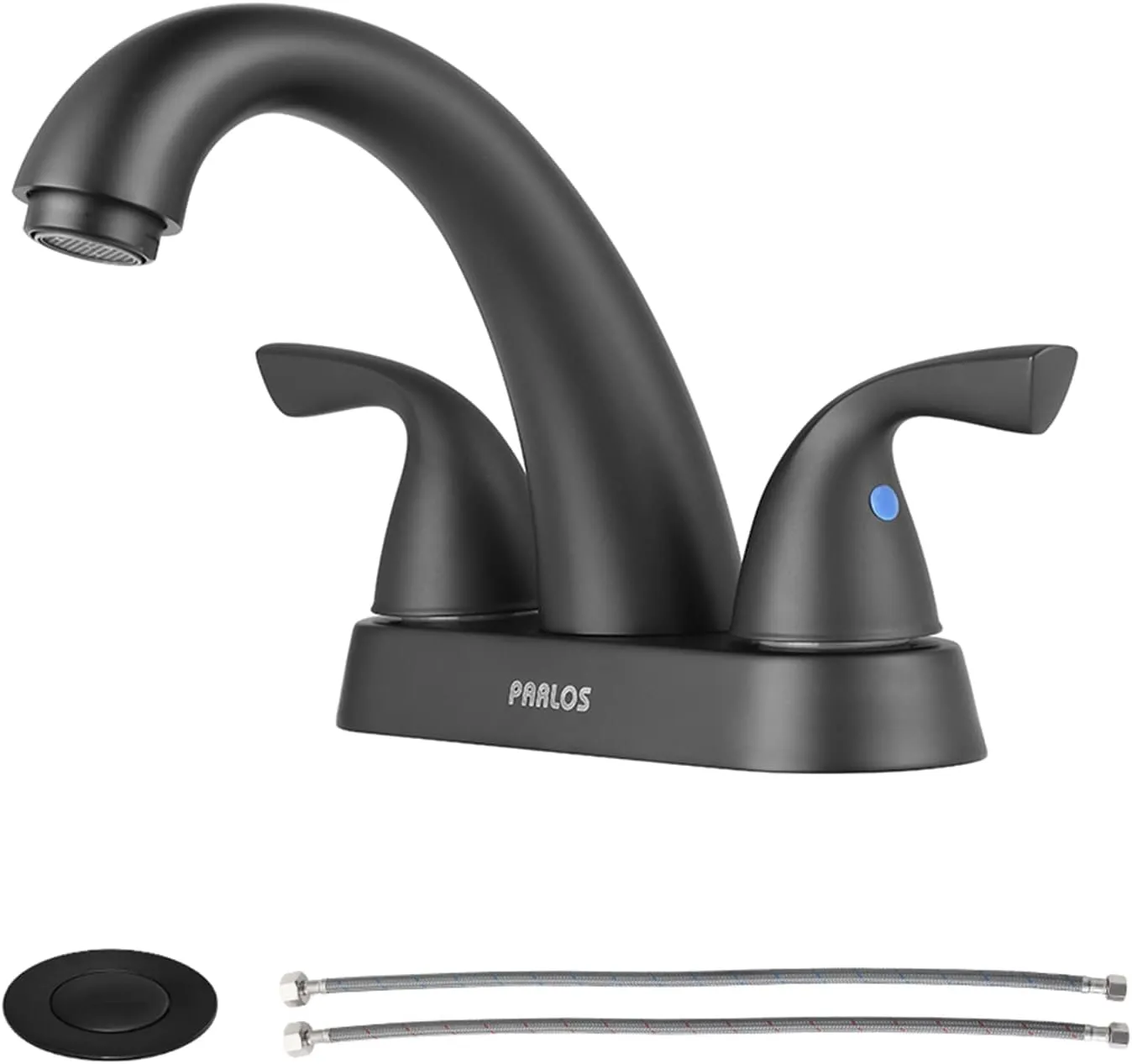 PARLOS 2-Handle Bathroom Sink Faucet with Drain Assembly and Supply Hoses Matte Black, 1.2 GPM
