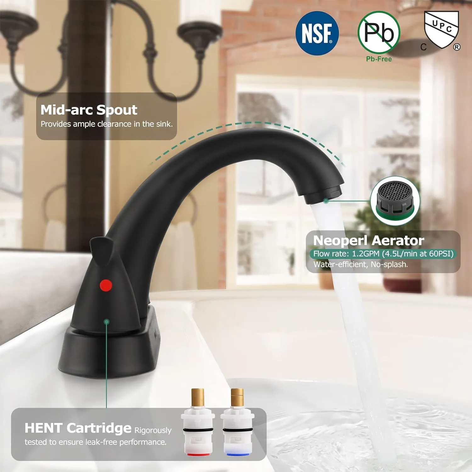 PARLOS 2-Handle Bathroom Sink Faucet with Drain Assembly and Supply Hoses Matte Black, 1.2 GPM