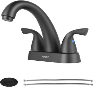 PARLOS 2-Handle Bathroom Sink Faucet with Drain Assembly and Supply Hoses Matte Black, 1.2 GPM