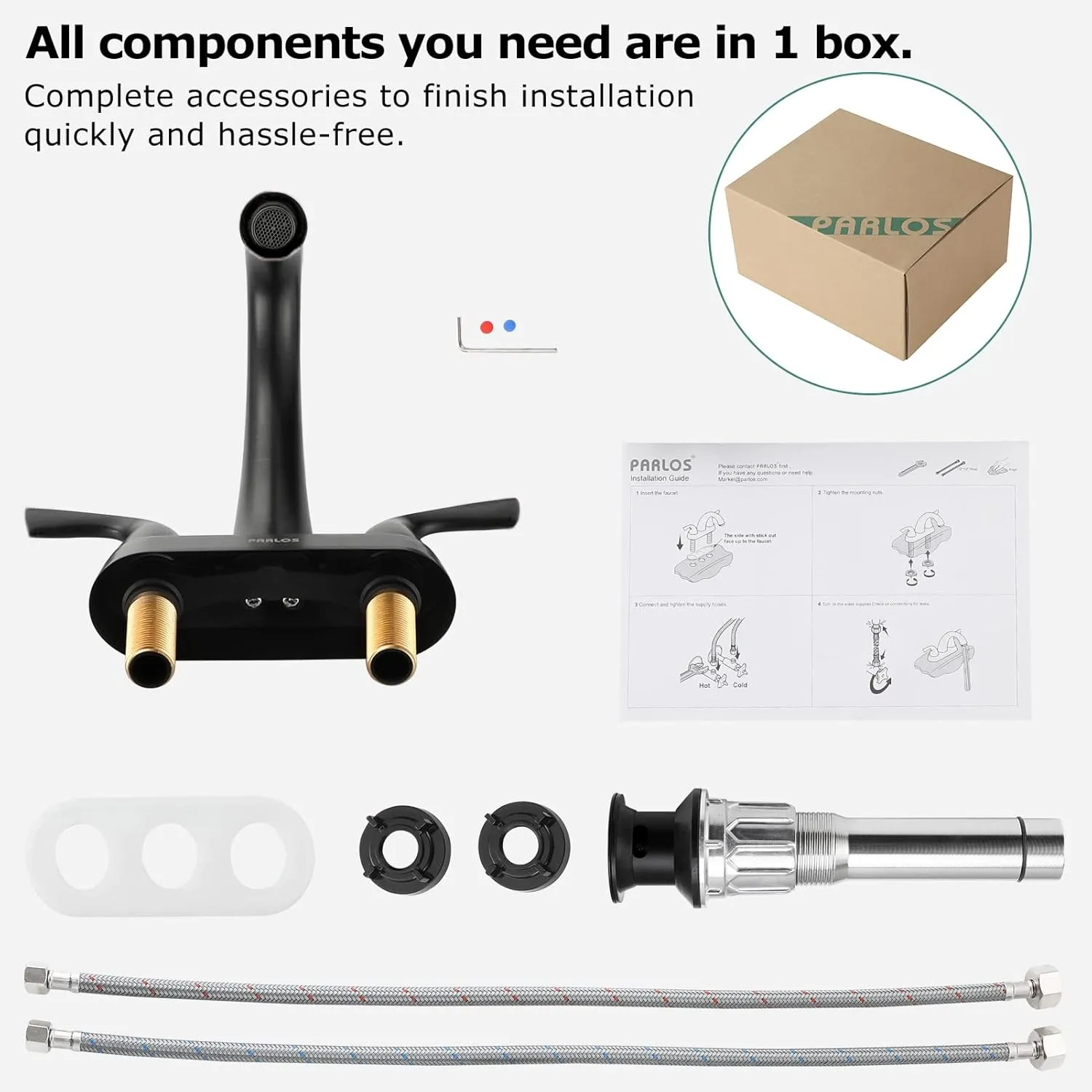 PARLOS 2-Handle Bathroom Sink Faucet with Drain Assembly and Supply Hoses Matte Black, 1.2 GPM