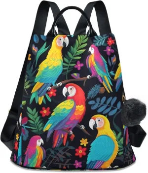 Parrots Colorful Flowers Backpack for Women Anti Theft Large Fashion Travel Shoulder Bag Purse Rucksack Lightweight