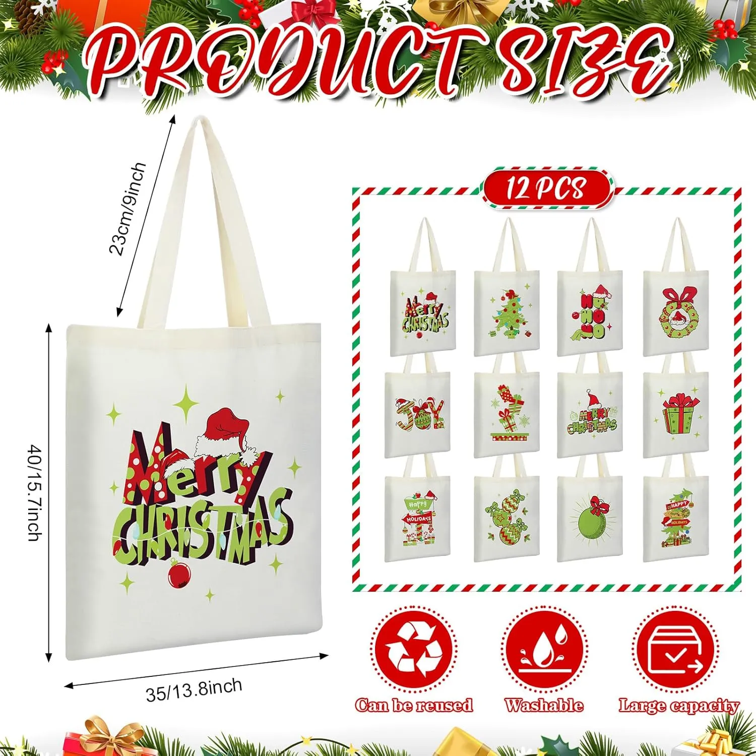 Paterr 12 Pcs Social Worker Appreciation Gift for Women Canvas Tote Bags Bulk for Retirement Volunteer Graduation Gift(Christmas)