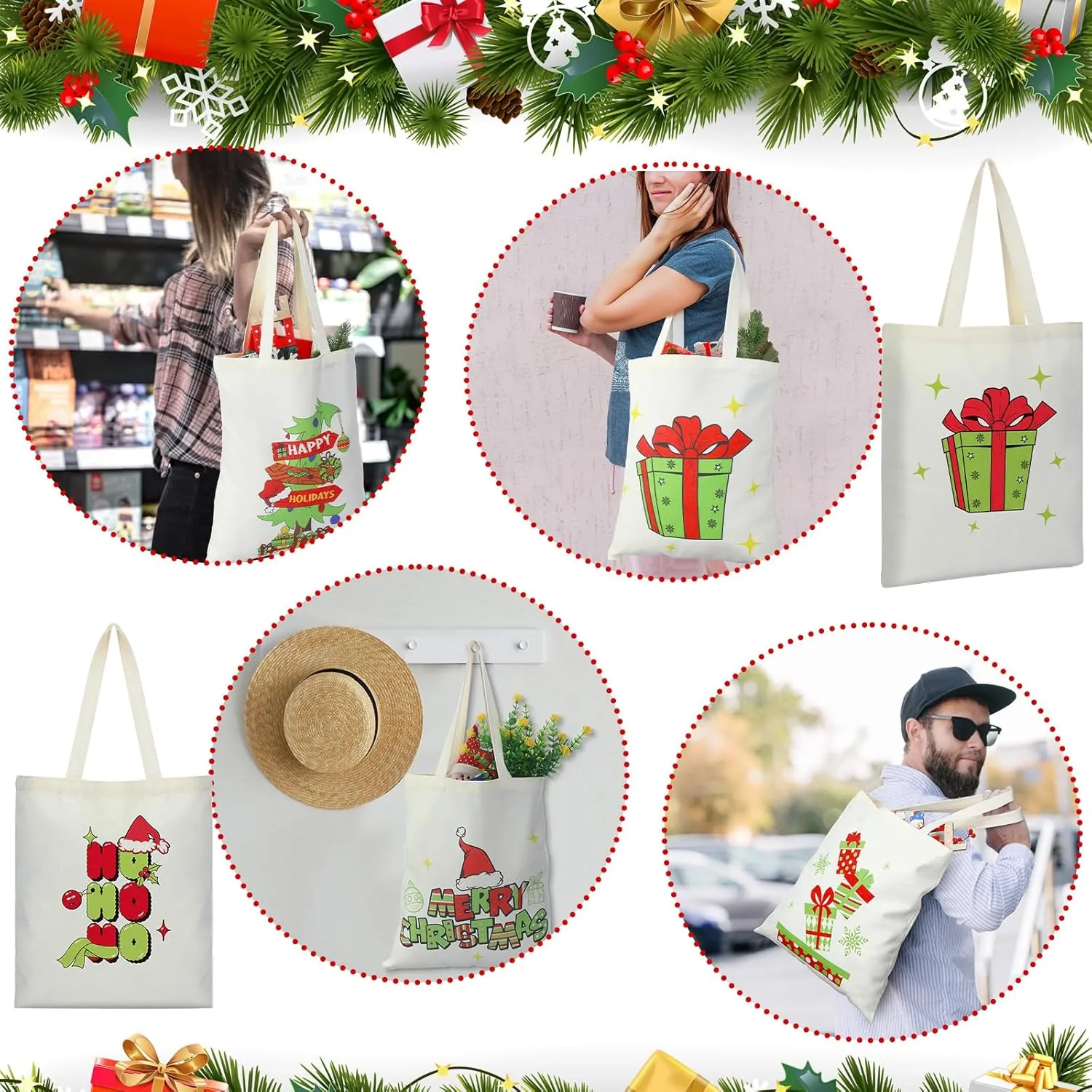 Paterr 12 Pcs Social Worker Appreciation Gift for Women Canvas Tote Bags Bulk for Retirement Volunteer Graduation Gift(Christmas)