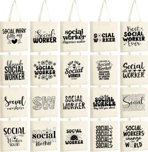 Paterr 20 Pcs Social Worker Graduation Gifts Canvas Tote Bags Women BSW MSW DSW Graduation Social Worker Appreciation Gifts