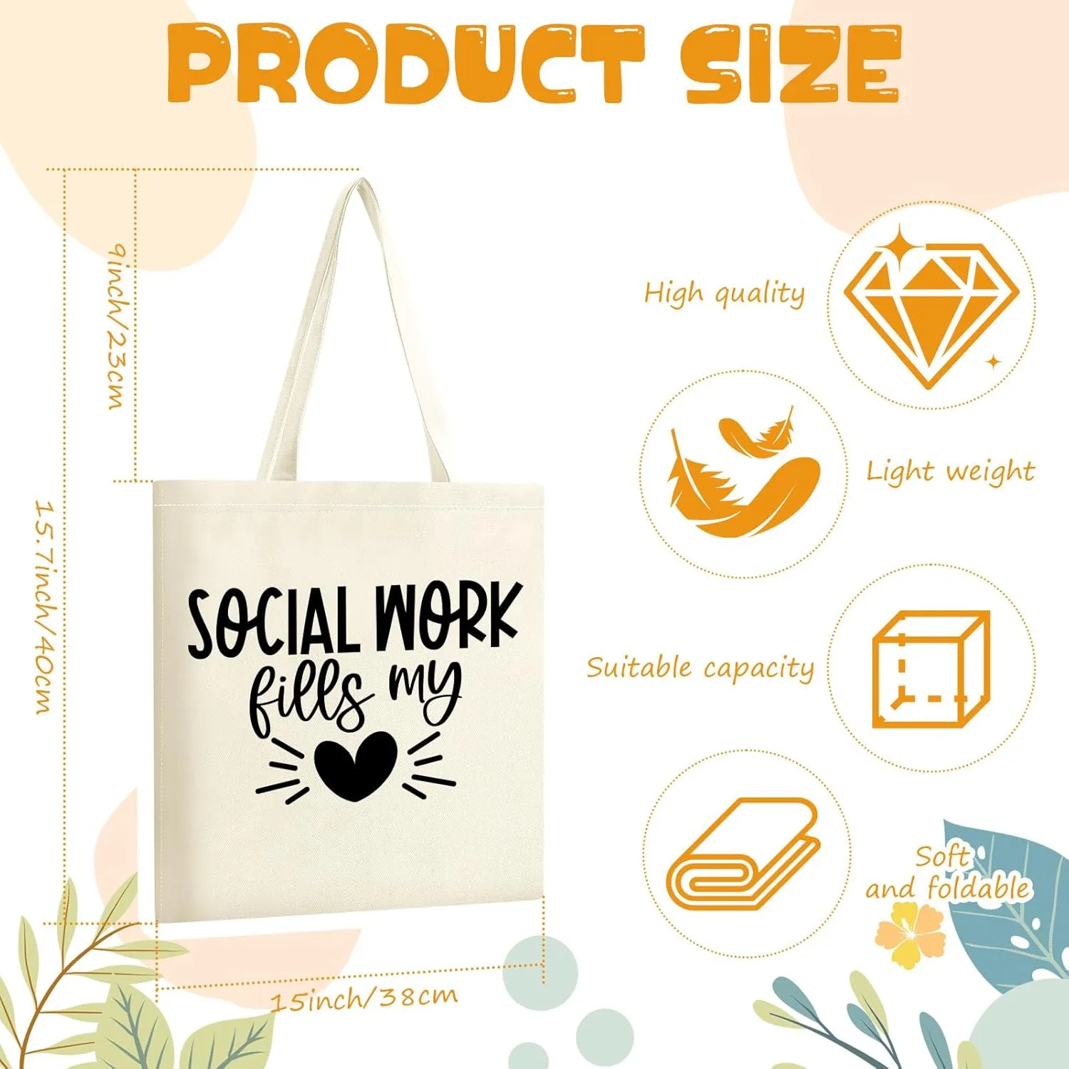 Paterr 20 Pcs Social Worker Graduation Gifts Canvas Tote Bags Women BSW MSW DSW Graduation Social Worker Appreciation Gifts