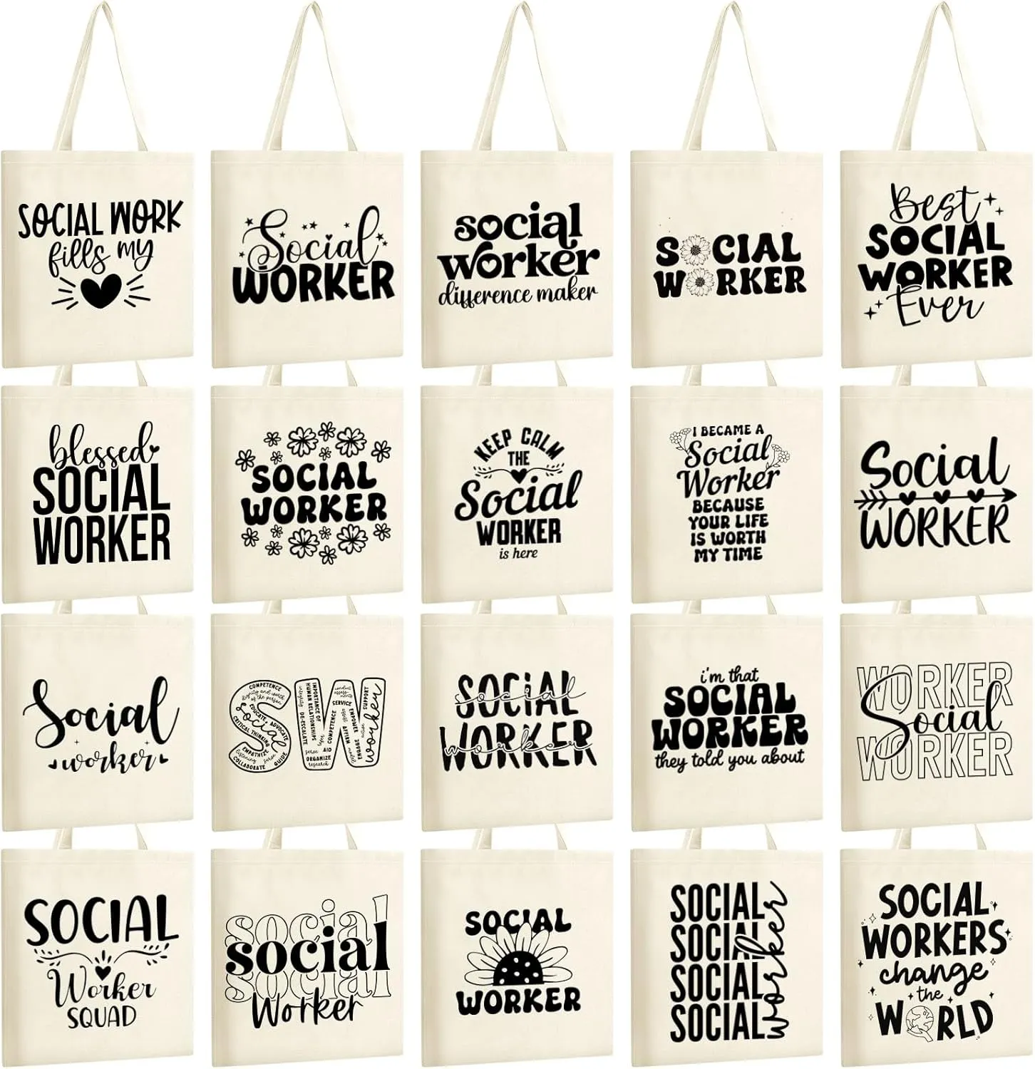 Paterr 20 Pcs Social Worker Graduation Gifts Canvas Tote Bags Women BSW MSW DSW Graduation Social Worker Appreciation Gifts