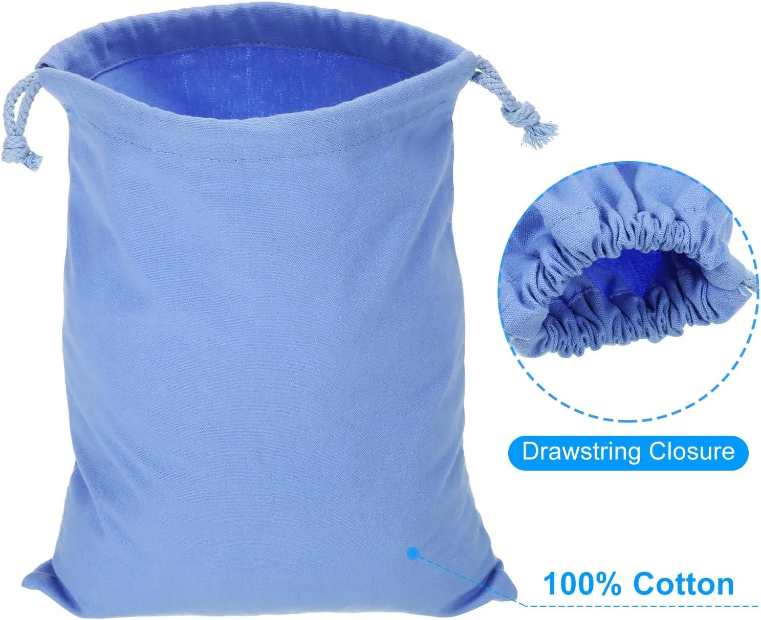 PATIKIL 100% Cotton Reusable Drawstring Bags, 7x10 Inch 12 Pack Multipurpose Washable Cotton Dust Bags, Luggage Organizer, Travel Essentials Storage Pouch, Blue