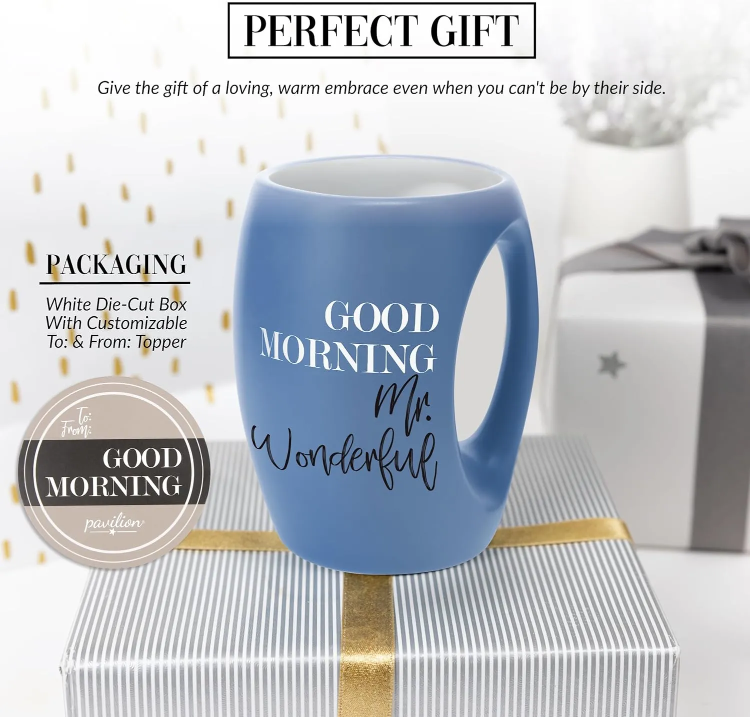 Pavilion Gift Company - Good Morning Mr. Wonderful - 16 oz Green Coffee Mug Tea Cup Gift From Husband Boyfriend Anniversary Wedding Birthday Long Distance Present