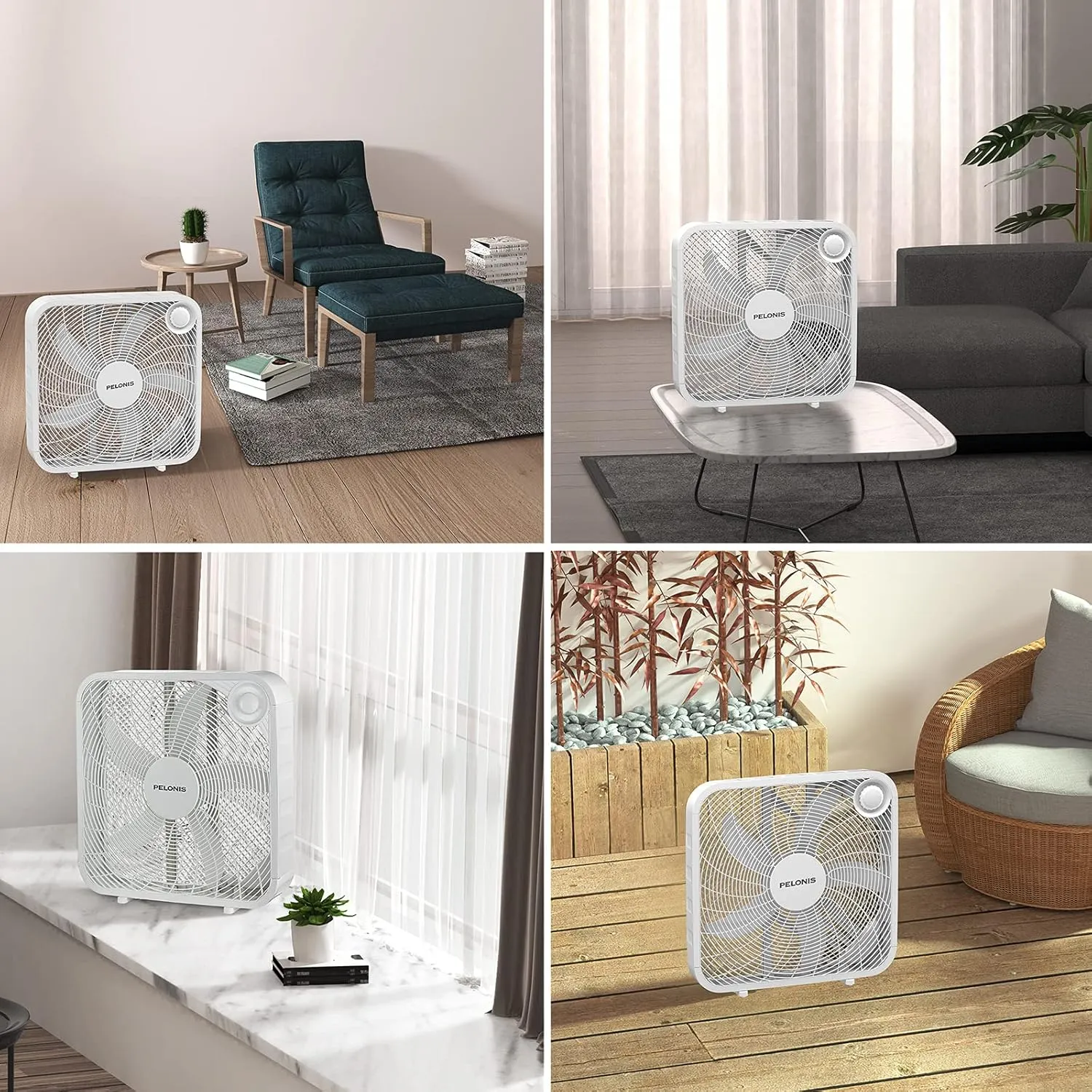 Pelonis Box Fan 20 Inch – Adjustable 3 Speeds For the Perfect Noise Level for Sleeping – 5 Blade Technology Provides Powerful Airflow to Beat the Heat – Sleek Design, Lightweight, Durable, White