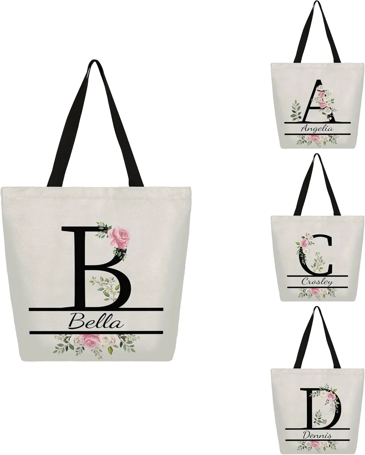 Personalized Canvas Tote Bag with Name Customized Beach Shoulder Handbags for Women Girls Bridesmaid Gifts