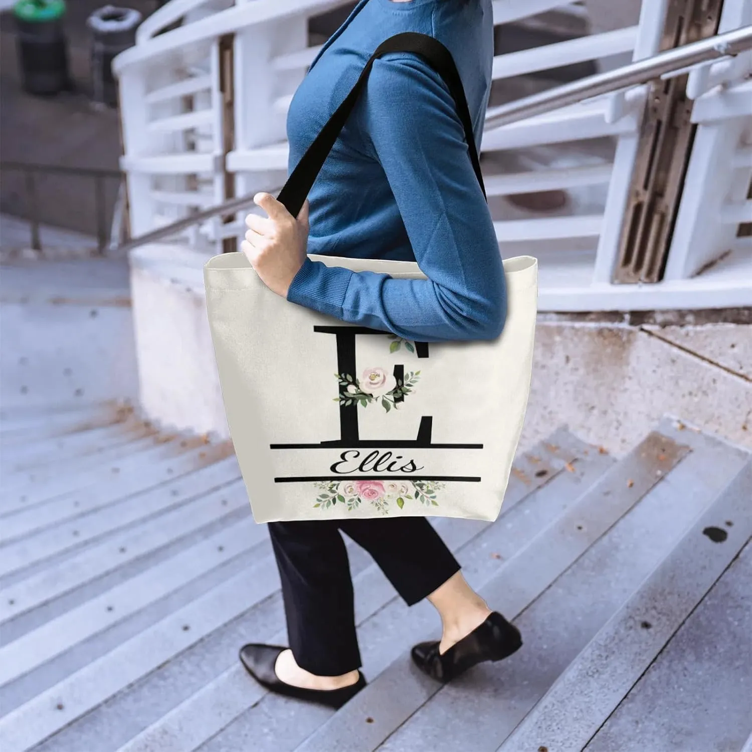 Personalized Canvas Tote Bag with Name Customized Beach Shoulder Handbags for Women Girls Bridesmaid Gifts
