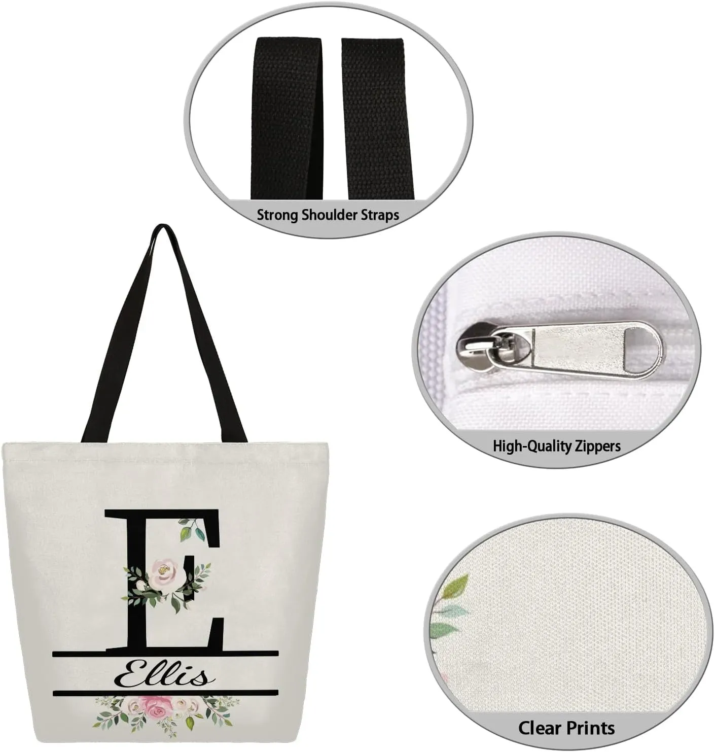 Personalized Canvas Tote Bag with Name Customized Beach Shoulder Handbags for Women Girls Bridesmaid Gifts