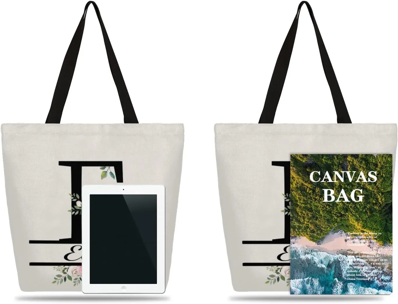 Personalized Canvas Tote Bag with Name Customized Beach Shoulder Handbags for Women Girls Bridesmaid Gifts