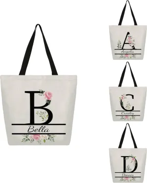 Personalized Canvas Tote Bag with Name Customized Beach Shoulder Handbags for Women Girls Bridesmaid Gifts