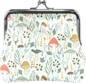 Personalized Cute Coin Purse Pouch Leather Woodland Mushrooms Mint Kiss Lock Buckle Change Purse for Coins