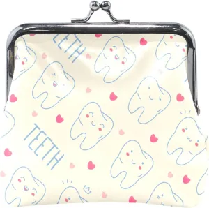 Personalized Cute Teeth Beige Leather Coin Pouch for Women Cute Kiss Lock Change Holder Card Pouch