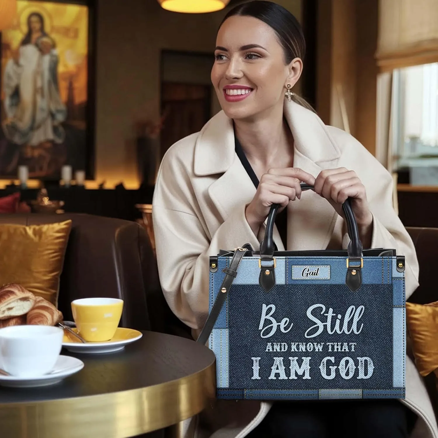 Personalized Leather Handbag for Women – Matching Purse and Wallet Set – Custom Name Church Bags, Mother's Day Gift