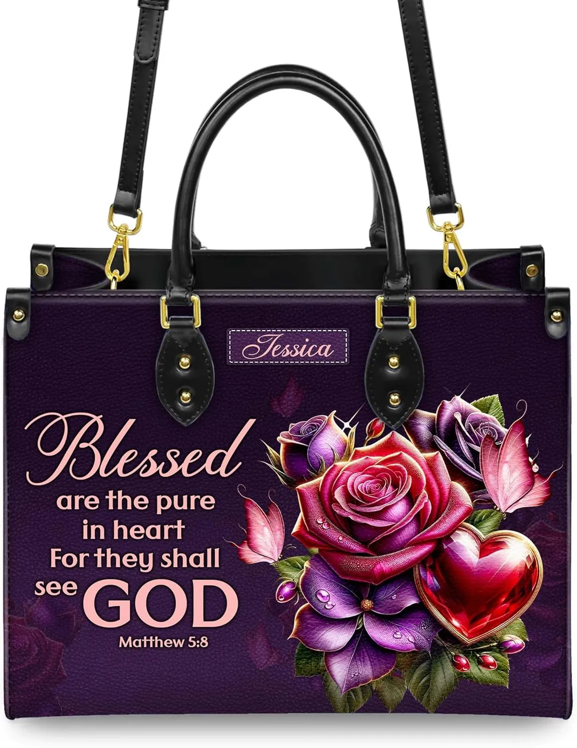 Personalized Leather Handbag for Women – Matching Purse and Wallet Set – Custom Name Church Bags, Mother's Day Gift